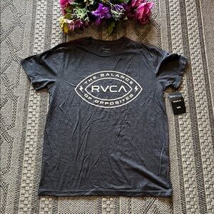 RVCA Gray Short Sleeve Tee Badge Logo Size Small